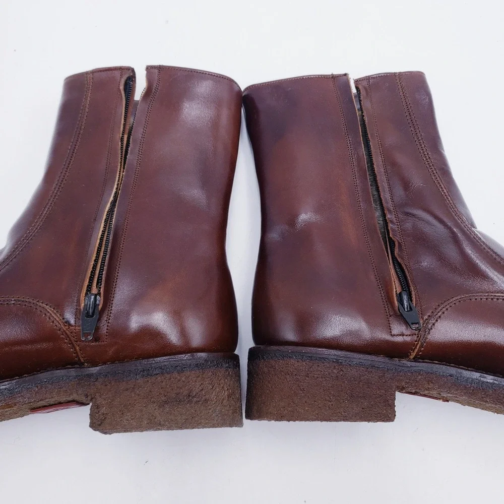 Vintage‎ Florsheim Zip Up Boots Brown Leather Faux Fur Lined Mens Size 7 D